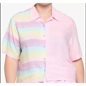 Hot Topic Pastel Stripe Split Boxy Crop Woven Button-Up Unicorn Cotton Candy L